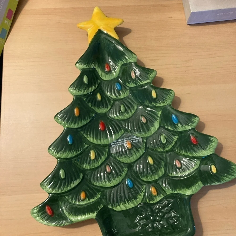 Mr. Christmas Vintage Style Christmas Tree  Ceramic Platter NIB